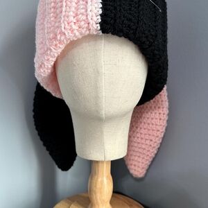 Pink and Black Bunny Hat
